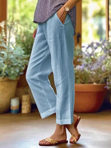Damen nan lässige Cropped-Hose mit geradem Bein, dezenter Bügelfalte und seitlichen Eingrifftaschen Drune – Blau