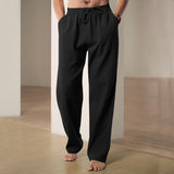 Herren nan lockere Leinen-Hose mit Elastikbund und Seitentaschen Drune – Schwarz