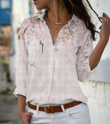Damen nan leichte Chiffonbluse mit floralem Vogelprint, Knopfleiste und lässigem Schnitt Drune – Pink
