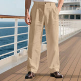 Herren nan elegante Leinenhose mit weitem Bein und Bundfalten Drune – Khaki