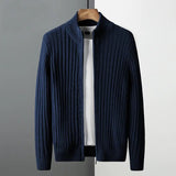 Ovidiu – Gestreifter Strickjacke Mit Reißverschluss – Blau