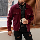 Herren nan CPO-inspiriertes Overshirt-Jacke mit aufgesetzten Brusttaschen und Reißverschluss Drune – Weinrot
