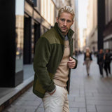 Herren modische Übergangsjacke mit Teddyfell-Futter und praktischen Taschen Aliams – Grün