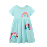 Mädchen Kurzarm-T-Shirt Kleid mit buntem Glitzer-Regenbogen Design Drune – Grau