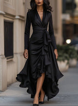 Arina – Elegantes Maxikleid Mit Rüschen – Schwarz