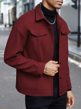 Herren nan Wolloptik-Overshirt Jacke im Shacket-Stil mit Brustklappen und Druckknopfleiste Drune – Weinrot