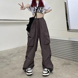 Damen nan weite Cargo-Hose mit Tunnelzugbund, verstellbarem Saum und Mehrfachtaschen Drune – Grau
