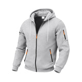 Herren nan technische Zip-Hoodiejacke mit wasserabweisenden Reißverschlusstaschen, Kapuze und verstärkten Ärmelpaspeln Drune – Hellgrau