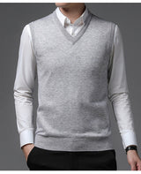 Herren V-Pullover aus feiner Baumwollmischung mit eleganter Struktur Aliams – Hellgrau