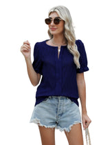 Jacquard-Oberteil mit Ballonärmeln für Damen – Stilvolle und bequeme lockere Passform – Marineblau