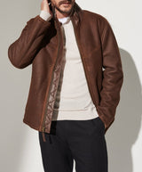 Herren Robuste Lederjacke mit Steppdetails und hohem Kragen Aliams – Braun