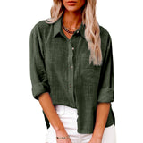 Damen nan oversized Leinen-Baumwollmix Hemdbluse mit Brusttasche und krempelbaren Ärmeln Drune – Militärgrün