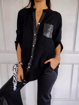 Damen Festliche Button Down Hemd | Langarm – Schwarz