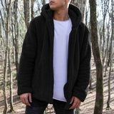 Herren kuschelige Fleecejacke mit praktischer Kapuze und Knopfverschluss Aliams – Schwarz