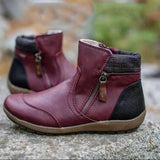 Damen nan lederoptik gefütterte Stiefelette mit seitlichem Reißverschluss und rutschfester Laufsohle Drune – Weinrot