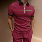 Herren lässiges Kurzarmpoloshirt mit Reißverschluss und sportlichem Streifenmuster Aliams – Weinrot