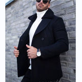 Herren eleganter Wollmantel mit Teddyfell-Kragen Aliams – Schwarz