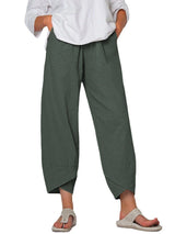 Damen nan lockere Leinenhose mit hohem Bund, Tulpen-Saum und seitlichen Eingrifftaschen Drune – Grau