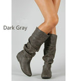 Damen nan lässige Slouch-Stiefel mit weichem Schaft, gerafftem Design und flacher Komfortsohle Drune – Grau