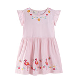 Mädchen Sommerkleid mit floralem Design und verspielten Flamingo-Applikationen Drune – Beige