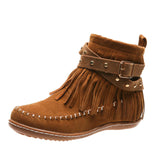Damen nan Fransen-Mokassin-Stiefelette mit Ziergurt, Schnalle und weicher Gummisohle Drune – Braun
