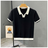 Daniel | Kontrastkragen Kurzarm Poloshirt – Schwarz
