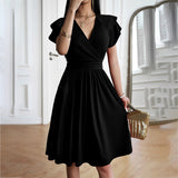 Eleganza™ – Damen Midikleid mit V-Ausschnitt für Elegante Anlässe – Schwarz