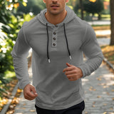 Herren nan Henley-Kapuzenpullover mit Knopfleiste und verstellbarem Kordelzug Drune – Dunkelgrau
