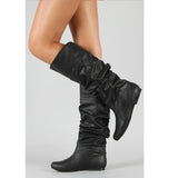 Damen nan lässige kniehohe Slouch-Stiefel mit flexiblem Schaft und flachem Absatz Drune – Schwarz