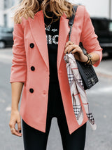 Damen nan taillierter Longblazer mit doppelreihiger Knopfleiste, Reverskragen und Eingrifftaschen Drune – Rosa