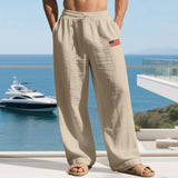 Herren nan lässige Leichtgewicht-Loungehose mit Tunnelzugbund, weitem Bein und Flaggen-Patch Drune – Khaki