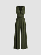 CHARITY – Stilvoller ärmelloser Jumpsuit mit weitem Bein – Olivgrün