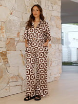 Salome | Schickes zweiteiliges bedrucktes Co-Ord Set – Braun