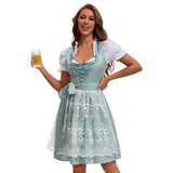 Damen nan traditionelles kurzes Dirndl mit Spitzenapron, Herzausschnitt, Puffärmeln und Schnürung Drune – 753870 Grün（Oberteil + Rock + Schürze + Schleife）