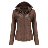 Bikerjacke Damen Mit Kapuze | Langarm und Reißverschluss – Dunkelbraun