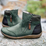 Damen nan lederoptik gefütterte Stiefelette mit seitlichem Reißverschluss und rutschfester Laufsohle Drune – Grün