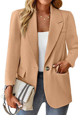 Damen nan taillierter Blazer mit Ein-Knopf-Verschluss Reverskragen und Pattentaschen Drune – Khaki