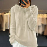 Tyra – pullover mit lockerer kapuze und strickpullover mit schnürverschluss – Weißer Reis