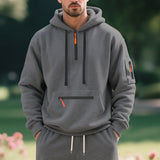 Herren nan technischer Freizeit-Hoodie mit kurzem mittigem Reißverschluss, Reißverschluss-Kängurutasche und Ärmeltasche Drune – Dunkelgrau