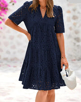 Anjika – Elegantes Sommer Kleid Mit Spitzenrüschen – Marineblau