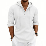 Herren nan lässiges Waffelstrick-Henley Kapuzenpullover mit Knopfleiste Drune – Weiß