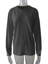 Damen nan legeres Langarmshirt mit V-Notch-Ausschnitt, Brusttasche und lockerer Oversize-Passform Drune – Dunkelgrau - ohne Tasche, Langarm