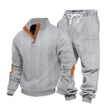 Herren nan Strick-Relax-Set mit Zopfmuster-Halbkragenpullover und Kordel-Jogger Drune – Hellgrau