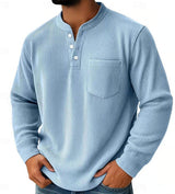 Herren nan thermisches Waffelstrick-Henleyshirt mit Stehkragen Brusttasche und geripptem Komfortschnitt Drune – Hellblau