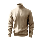 Herren nan feiner Zopfmuster-Rollkragenpullover mit schmaler Passform, geripptem Kragen und elastischen Bündchen Drune – Khaki