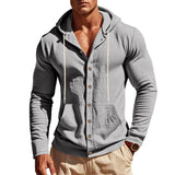 Herren nan figurbetonte Kapuzenhemd-Jacke aus Baumwollmix mit Druckknopfleiste und Kängurutasche Drune – Grau