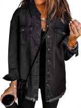 Jolien – LangärMelige Jeansjacke Mit Taschen – Schwarz