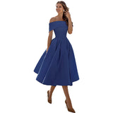 Azrielle – Elegantes schulterfreies Kleid – Marineblau
