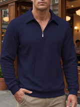 Ethan - Texturiertes Poloshirt mit 1/4-Reißverschluss – Marineblau