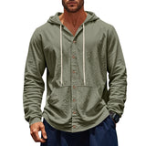 Herren nan figurbetonte Kapuzenhemd-Jacke aus Baumwollmix mit Druckknopfleiste und Kängurutasche Drune – Olivgrün